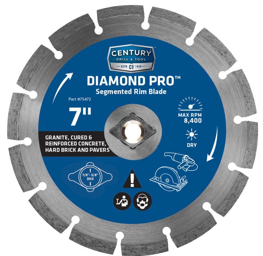 DIAMOND SEGMENTED RIM 7" SAW BLADE DM-5/8" ADAPTER DRY CUT