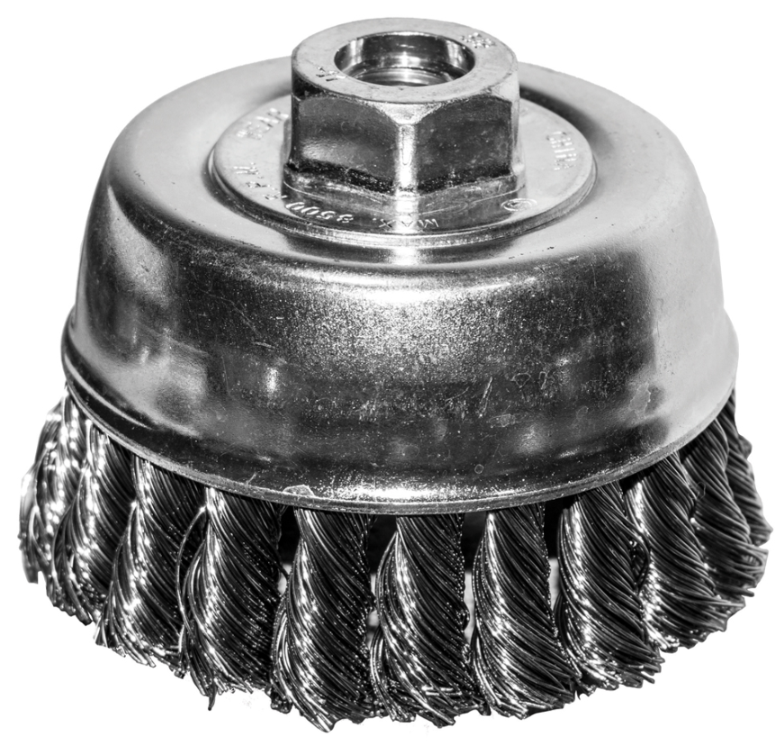 4" WIRE KNOT CUP BRUSH, 5/8-11 ARBOR