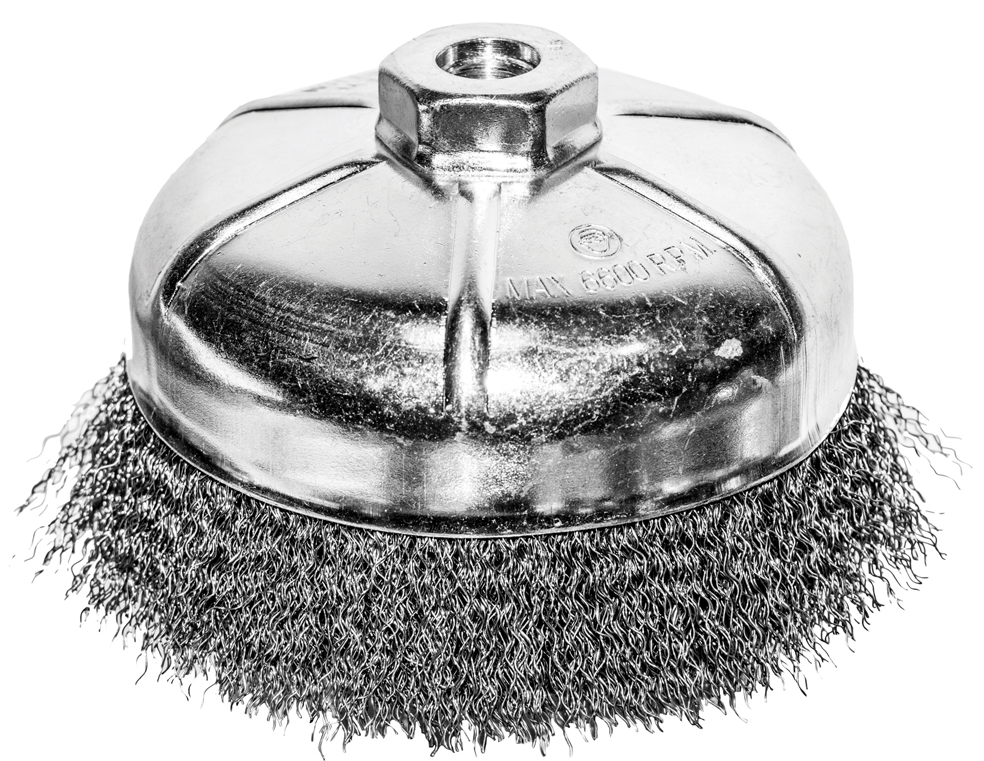 6" WIRE CRIMPED CUP BRUSH, 5/8-11 ARBOR