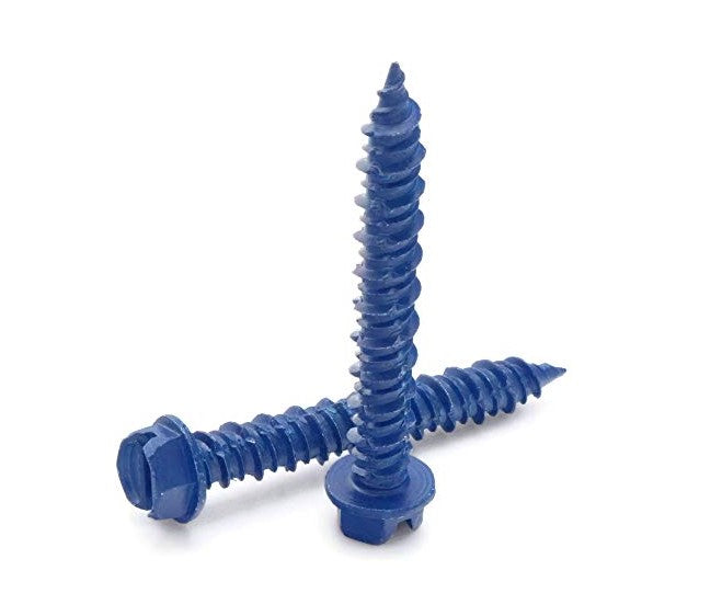 1/4"x2 1/4" INDENT HWH SLOT, BLUE TAPKING SD CONCRETE SCREWS, DU