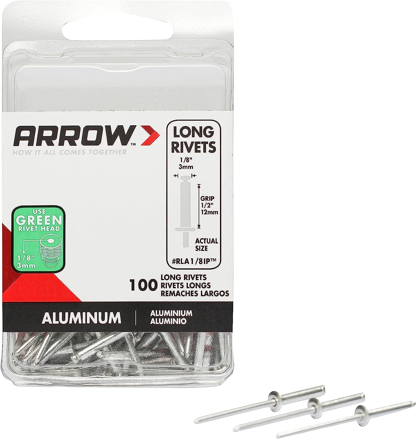 1/8" LONG ALUM. RIVETS, 100/PACK