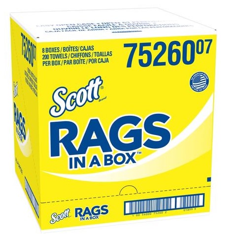 SCOTT RAGS IN A BOX, 200 CT, WHITE