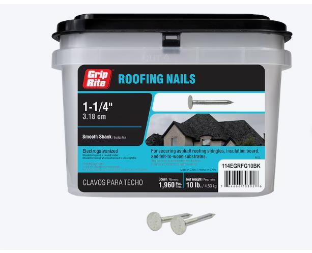 1-1/4" SMOOTH ELECTRO GALV. ROOFING NAILS, 10 LB BX