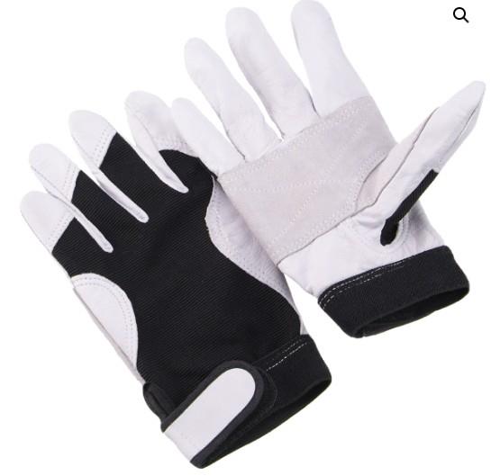 SPLIT GOATSKIN MECHANICS GLOVE DBLE PALM, BLK SPANDEX BACK