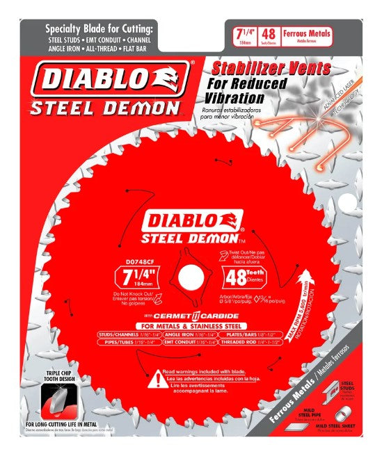 7-1/4" X 48 TOOTH STEEL DEMON CERMET II SAW BLADE FOR METALS AND