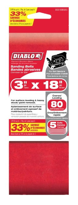 3 in. x 18 in. Sanding Belt 80 Grit (5-Pack)