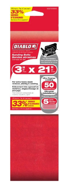3 in. x 21 in. Sanding Belt 50 Grit (5-Pack)