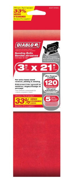 3 in. x 21 in. Sanding Belt 120 Grit (5-Pack)