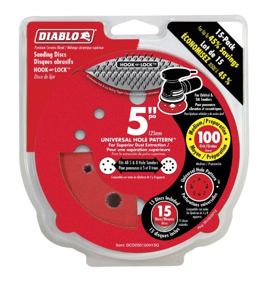 5 in. 100 Grit (Medium) ROS Hook & Lock Discs (15-Pack)