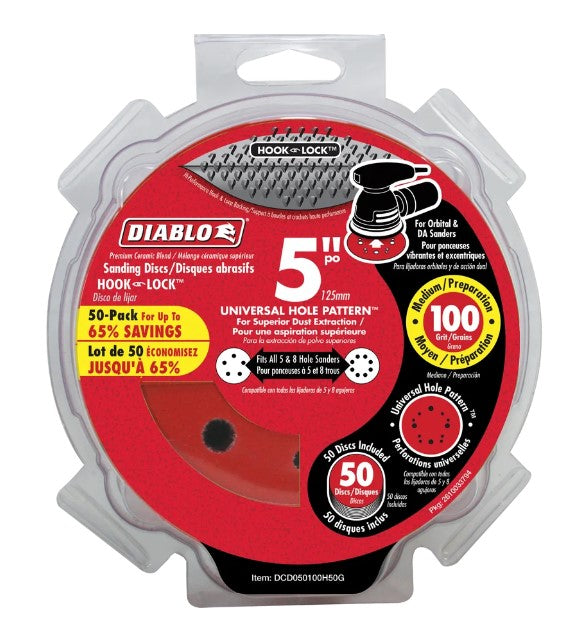 5 in. 100 Grit (Medium) ROS Hook & Lock Discs (50-Pack)
