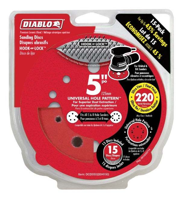 5 in. 220 Grit (Ultra Fine) ROS Hook & Lock? Discs (15-Pack)