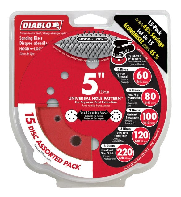 5 in. ROS Hook & Lock Disc Assorted Pack (15-Piece)