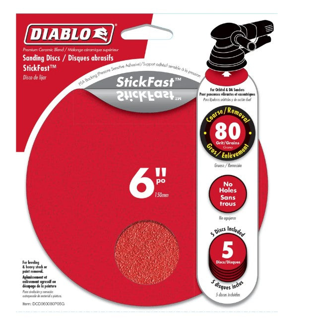 6 IN. 80 GRIT (COARSE) ROS STICKFAST DISCS 5-PACK