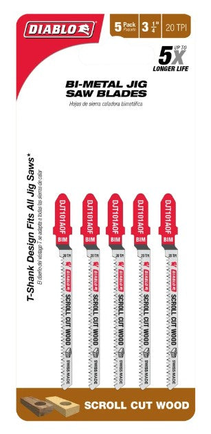 3-1/4 in. 20 TPI Bi-Metal T-Shank Jig Saw Blades for Scroll Cuts