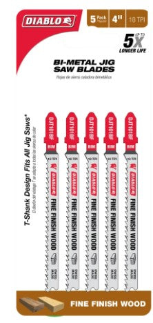 4 in. 10 TPI Bi-Metal T-Shank Jig Saw Blades for Fine Finish Cut