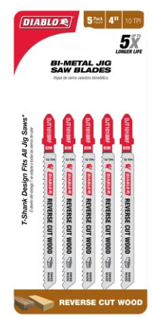 4 in. 10 TPI Bi-Metal T-Shank Jig Saw Blades for Reverse Cuts in