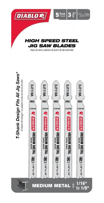3-5/8 in. 17/24 TPI High Speed Steel T-Shank Jig Saw Blades for