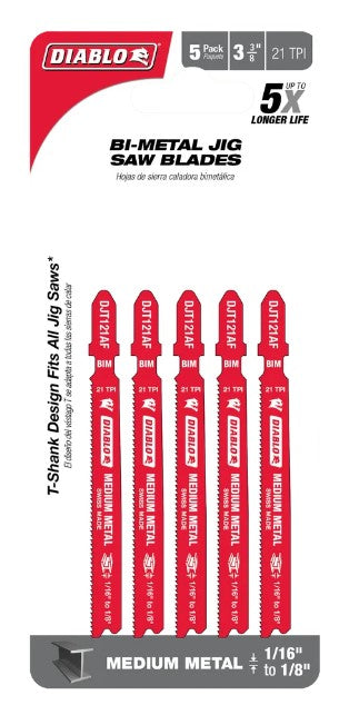 3-5/8 in. 21 TPI Bi-Metal T-Shank Jig Saw Blades for Medium Meta