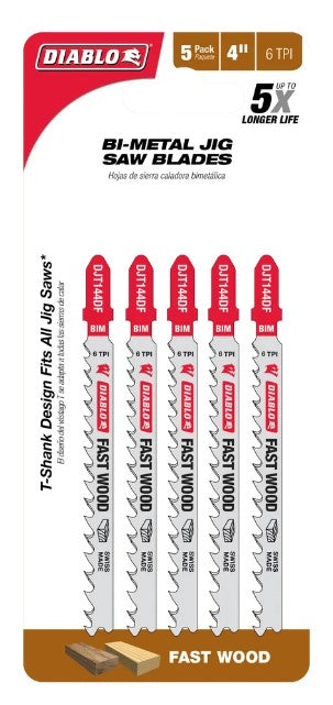 4 in. 6 TPI Bi-Metal T-Shank Jig Saw Blades for Fast Wood Cuts (