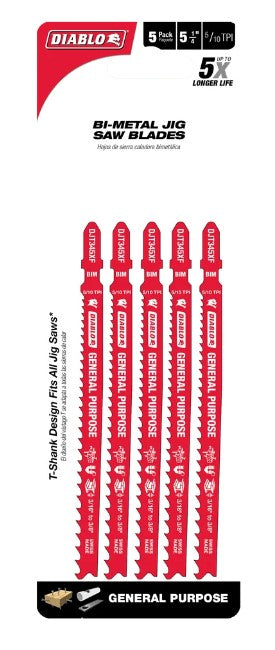 5-1/4 in. 5/10 TPI Bi-Metal T-Shank Jig Saw Blades for General P