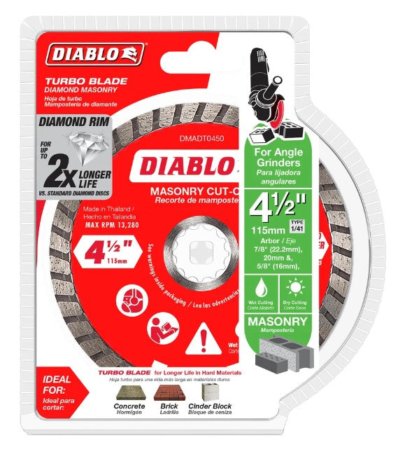 4-1/2 in. Diamond Turbo Cut-Off Discs for Masonry