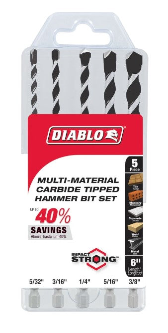 5 pc Multi-Material Carbide Tipped Hammer Drill Bit Set (5-Piece)