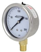 2.5" DIAL PRESSURE GAUGE, 0-100PSI, SS BODY, 1/4" MPT BRASS CONN.