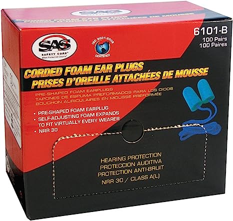 SAS Safety 6101-B Corded Ear Plugs, 100-Pack