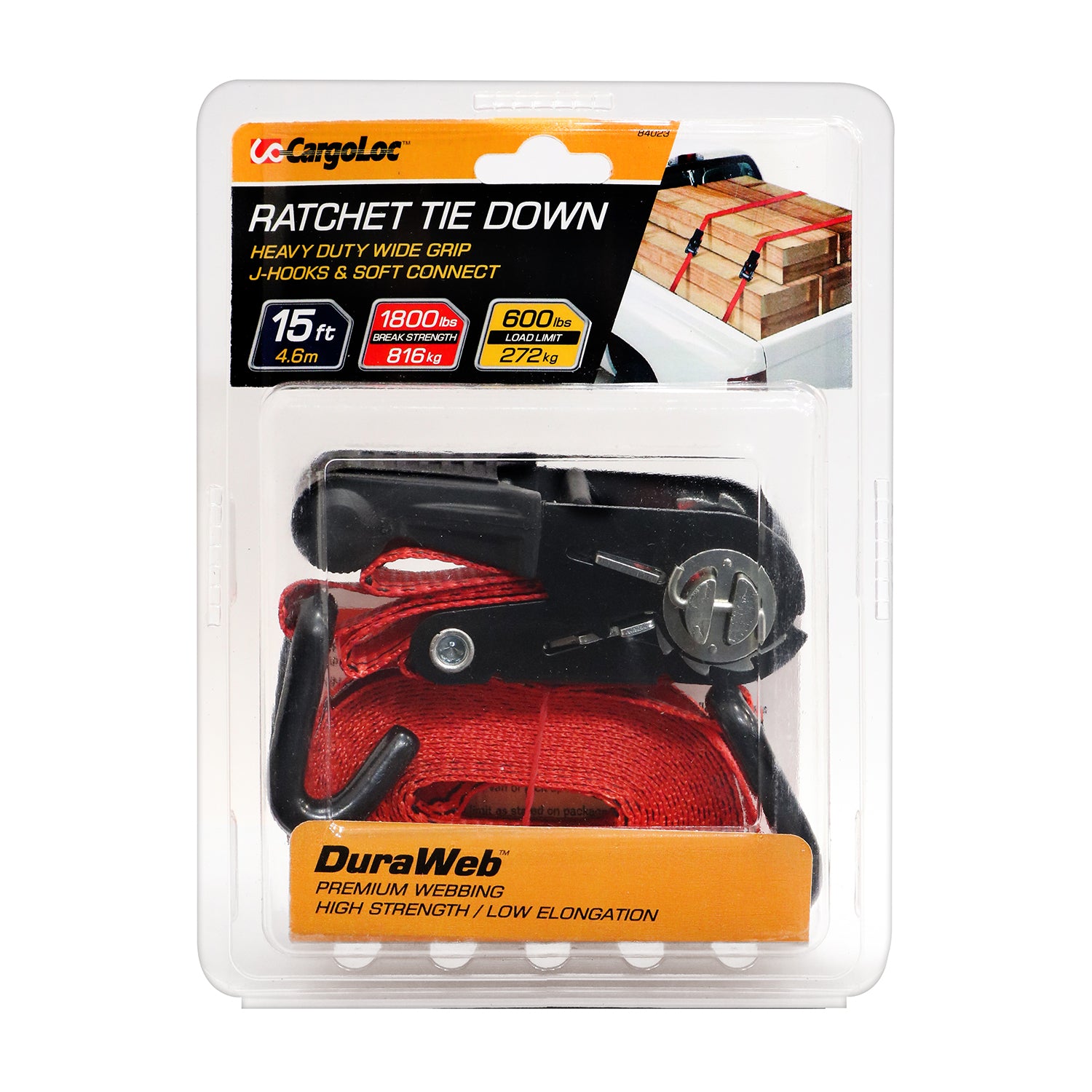 15' RATCHET TIE DOWN, J-HOOK