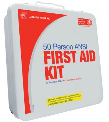 FIRST AID KIT, 50 PERSON, 2009 ANSI W/ EYEWASH, METAL CASE