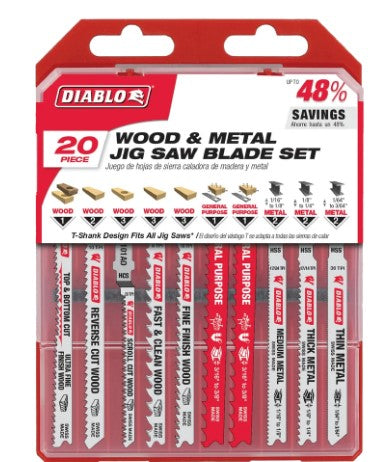 20 pc T-Shank Jig Saw Blade Set for Wood & Metal (20-Piece)