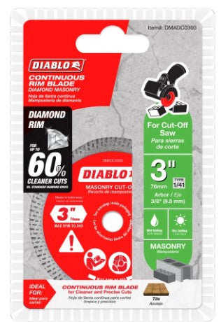 3 in. Diamond Continuous Rim Cut-Off Discs for Masonry