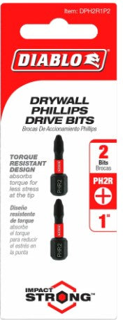 1 in. #2 Phillips Reduced for Drywall Screws Drive Bits (2-Pack)