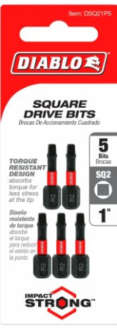1 in. #2 Square Drive Bits (5-Pack)