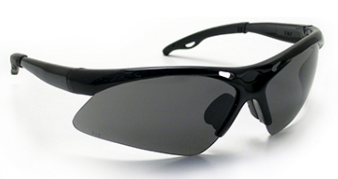 SAFETY GLASSES, BLACK FRAME, GRAY LENS