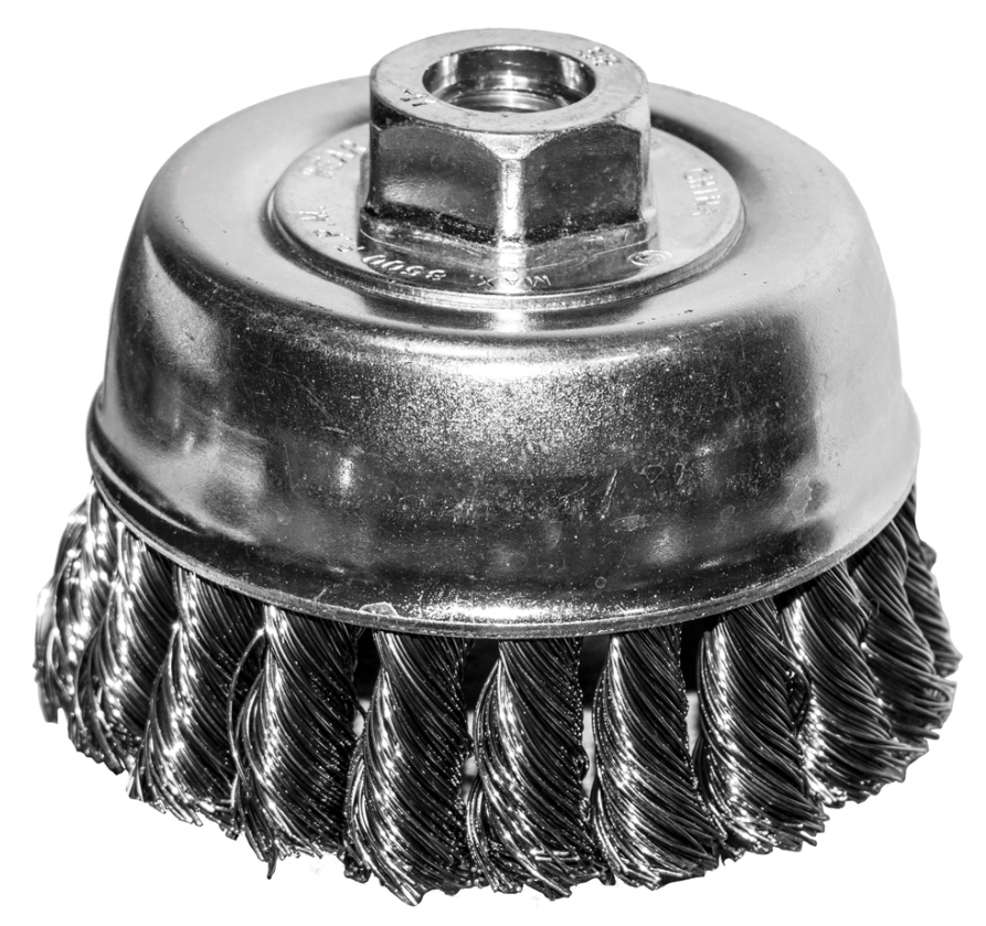 6" WIRE KNOT CUP BRUSH, 5/8-11 ARBOR