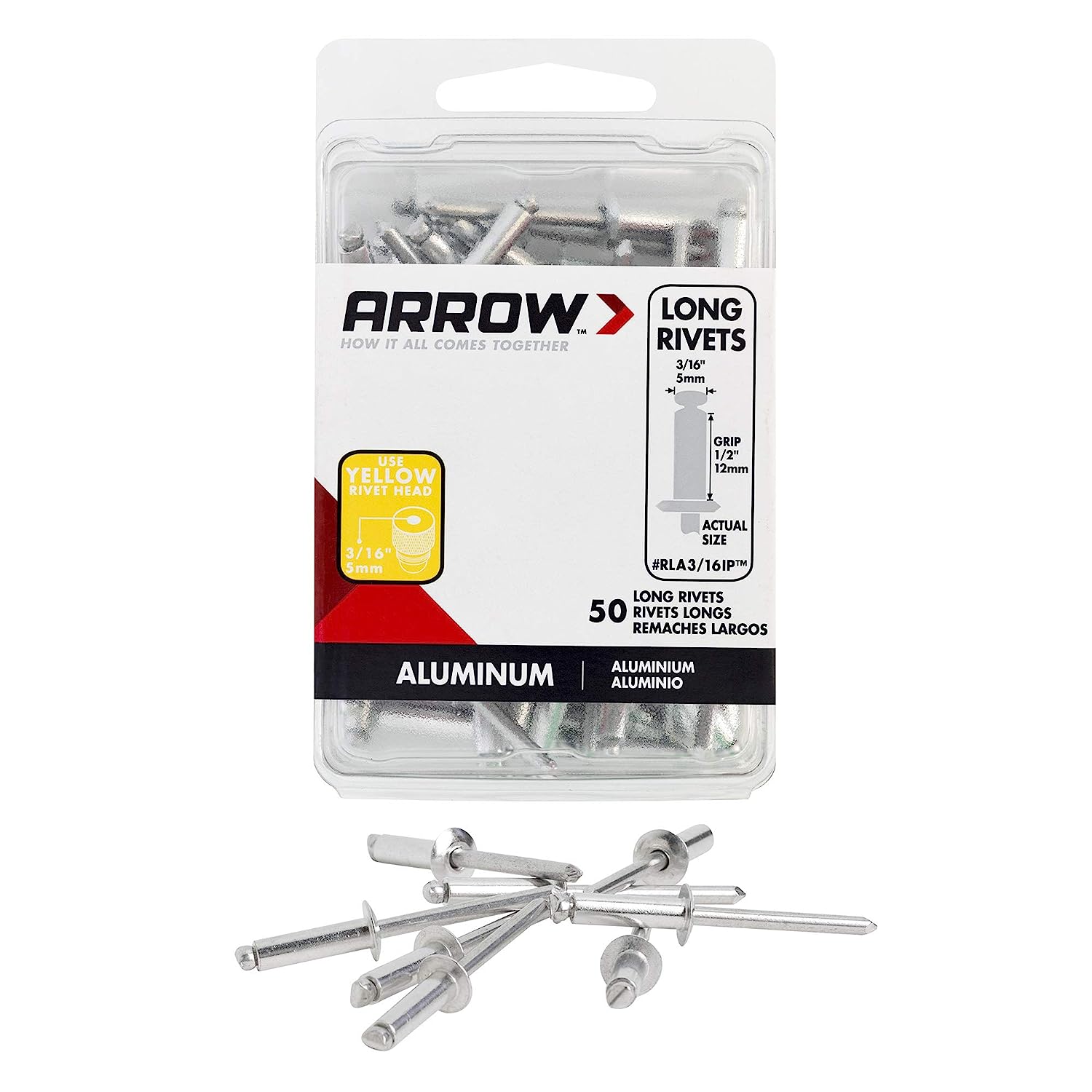 3/16" LONG ALUM. RIVETS, 50 PACK