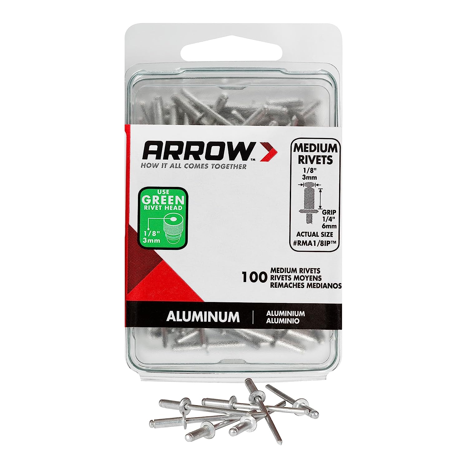 1/8" MEDIUM ALUMINUM RIVET, 20/PACK