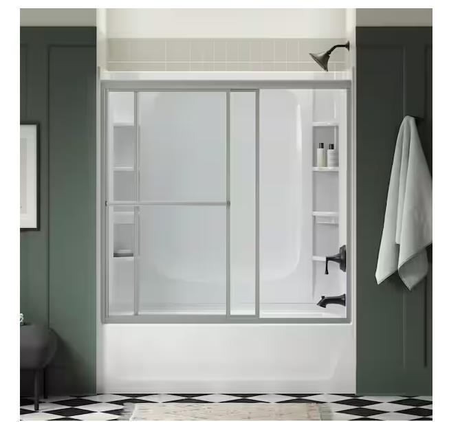55-60" SLIDING FRAMED BATH DOOR, CLR GLASS, SILVER FRAME
