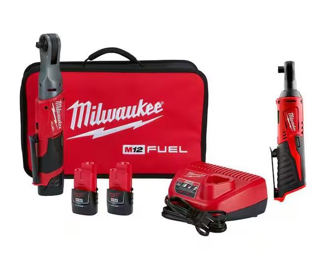MILWAUKEE, 3/8" RATCHET KIT W/2 2.0AH BATTERIES AND CHARGER 12V