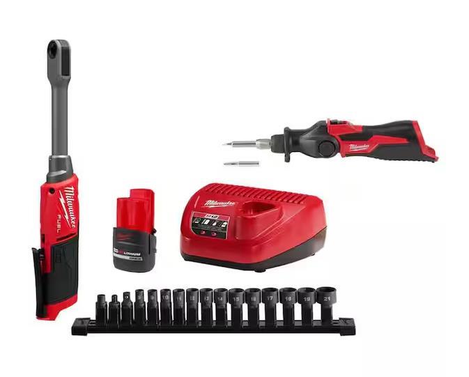 MILWAUKEE, 1/4" & 3/8" RATCHET KIT W/BATTERY & CHARGER 12V