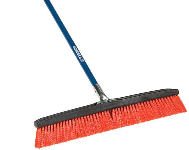 24" MED ORG BRISTLE ROUGH SURFACE PUSH BROOM, POLY BLOCK WITH FI