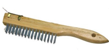 WIRE SCRATCH BRUSH W/ SCRAPER, 4" x 16" SHOE HANDLE, WOOD