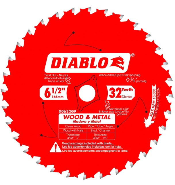 6-1/2" X 32 TOOTH WOOD & METAL CARBIDE SAW BLADE