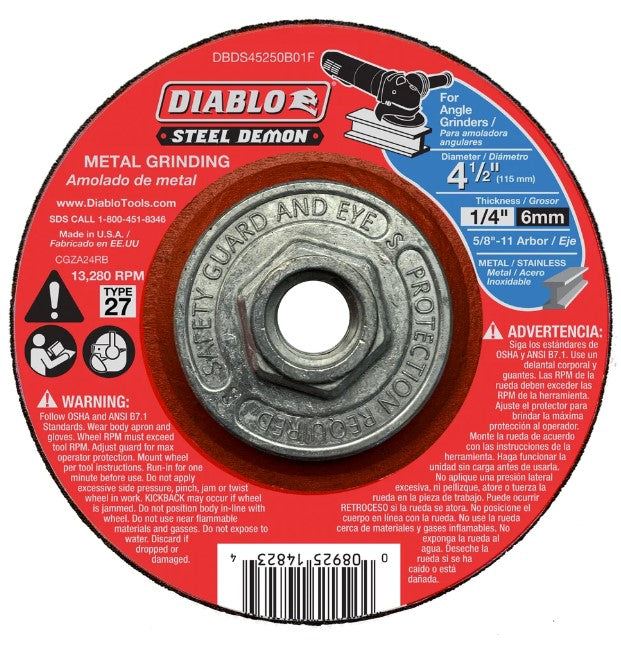 Steel Demon 4-1/2 in. Type 27 HUB Metal Grinding Disc