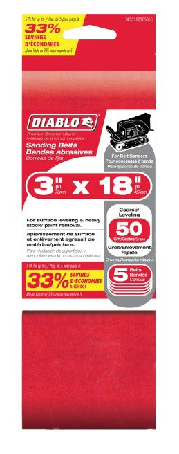 3 in. x 18 in. Sanding Belt 50 Grit (5-Pack)