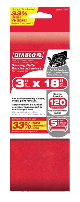 3 in. x 18 in. Sanding Belt 120 Grit (5-Pack)