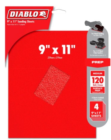 9 in. x 11 in. 120-Grit (Medium) Sanding Sheet (4-Pack)