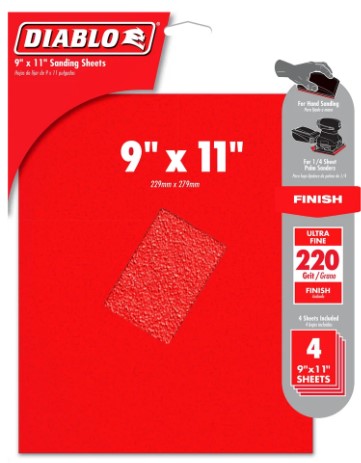 9 in. x 11 in. 220-Grit (Ultra Fine) Sanding Sheet (4-Pack)