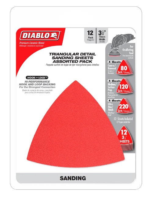 3-1/8" Oscillating Detail Triangle Sanding Sheet Assorted 12PK